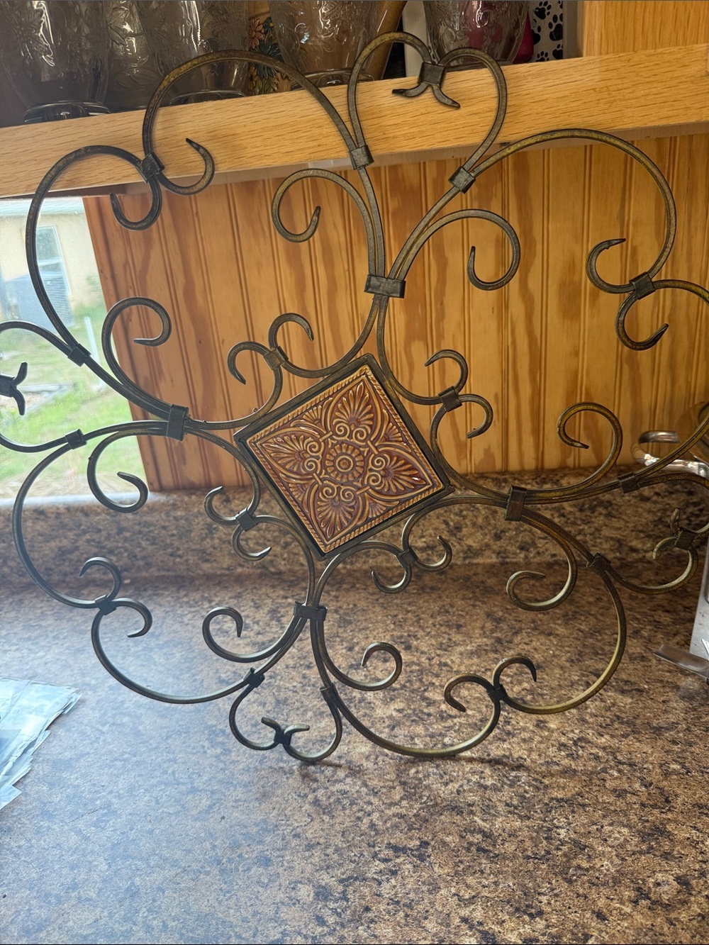 Pier 1 Ornamental Metal Wall Decor with Brown and Gold Tile Accent